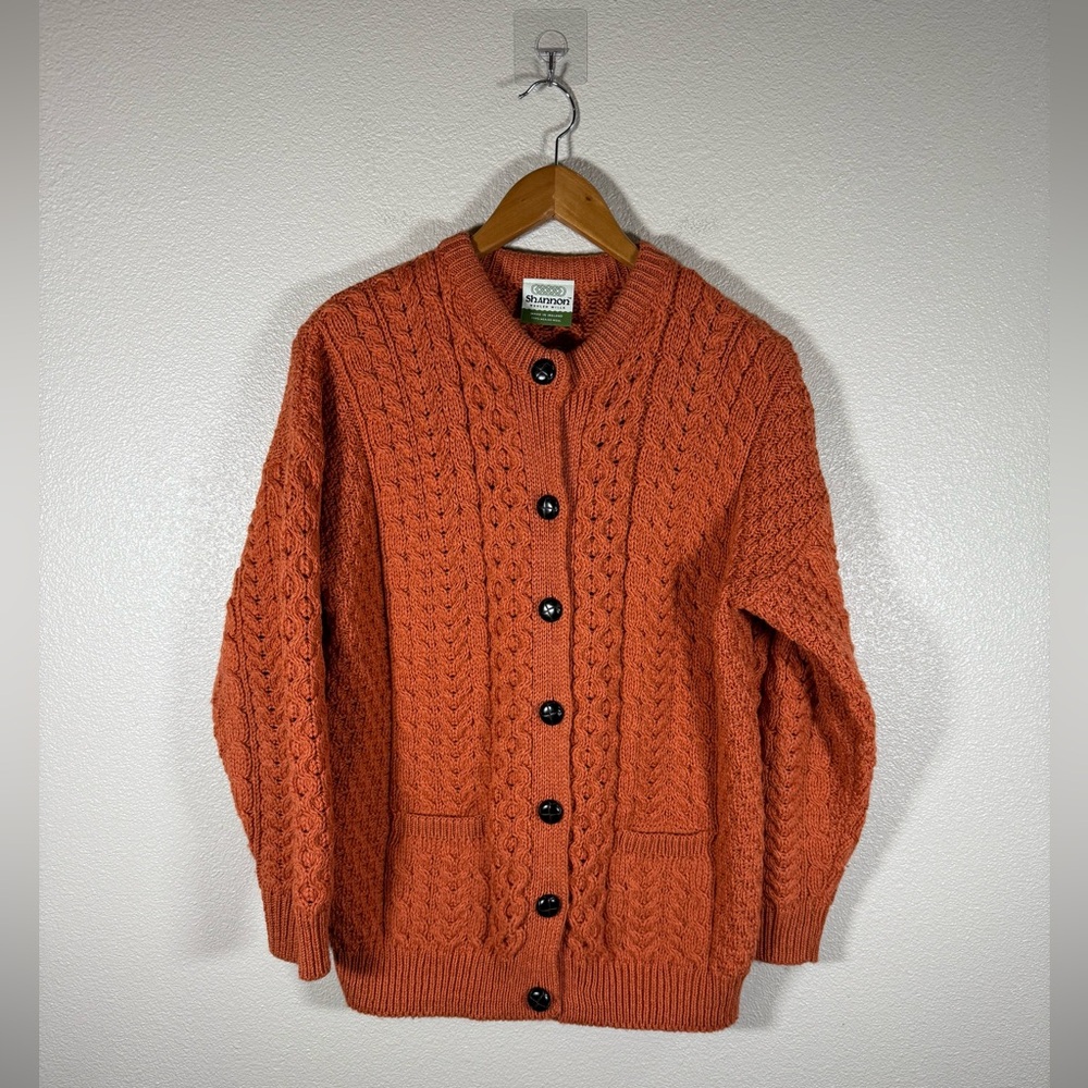 Shannon Woolen Mills Irish Wool Timeless Cardigan Sweater Womens Medium Orange